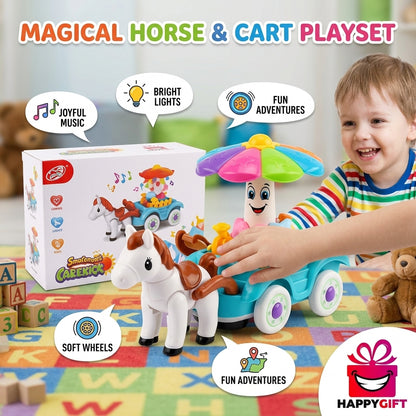 Magical Musical Horse & Carriage Playset – Interactive Light-Up Toy with Spinning Characters