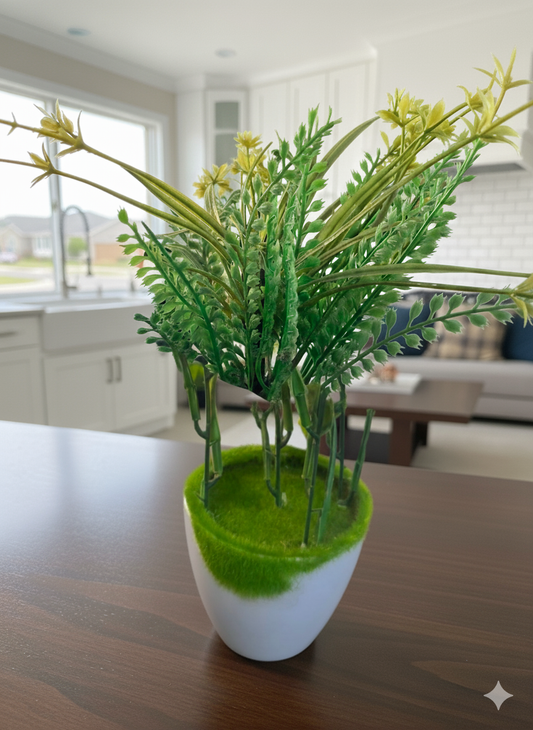 Modern Faux Grass & Bamboo Potted Plant | Minimalist Desk Greenery