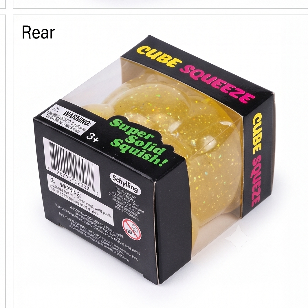 Schylling CUBE SQUEEZE Super Solid Squish! – Yellow Glitter Sensory Toy