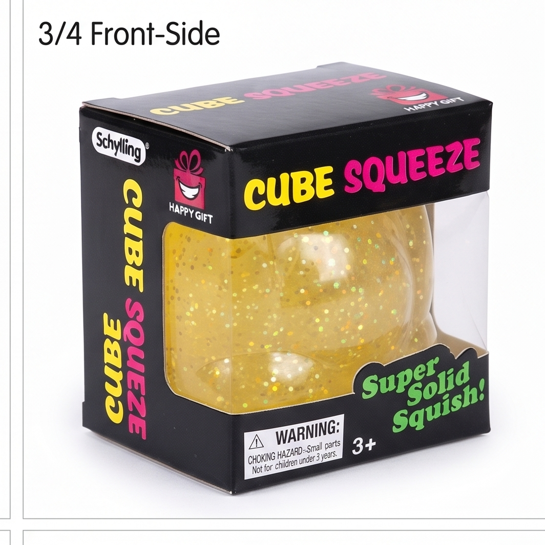 Schylling CUBE SQUEEZE Super Solid Squish! – Yellow Glitter Sensory Toy