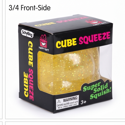 Schylling CUBE SQUEEZE Super Solid Squish! – Yellow Glitter Sensory Toy