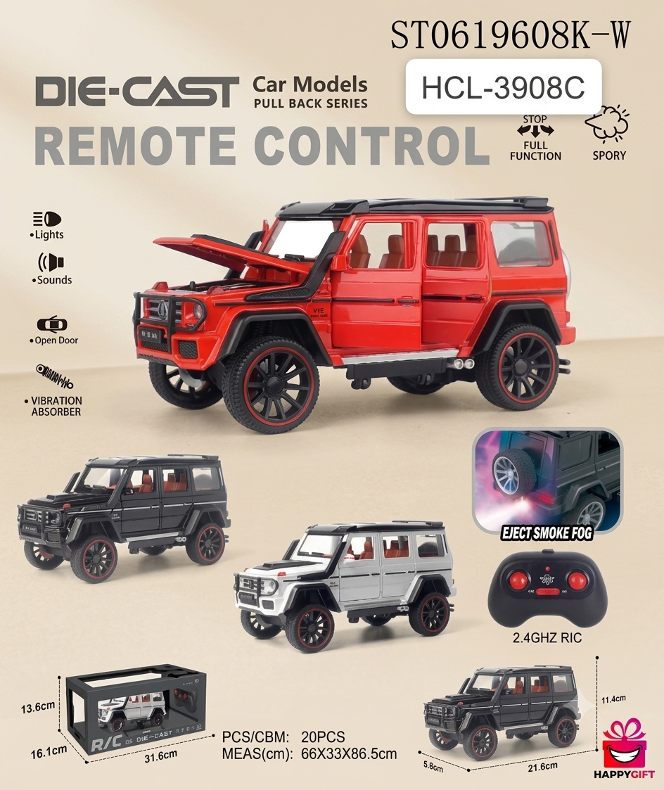 R/C 1:24 Die-Cast G-Class SUV RC Car – Heavy-Duty Toy Model with Vibration Absorbers, Lights & Smoke Effects