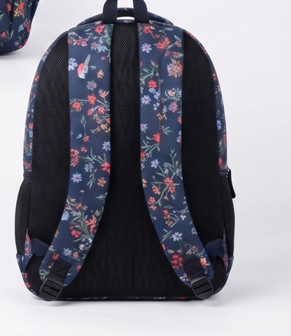 Charming Floral & Songbird Navy Blue Backpack - Stylish School & Travel Daypack