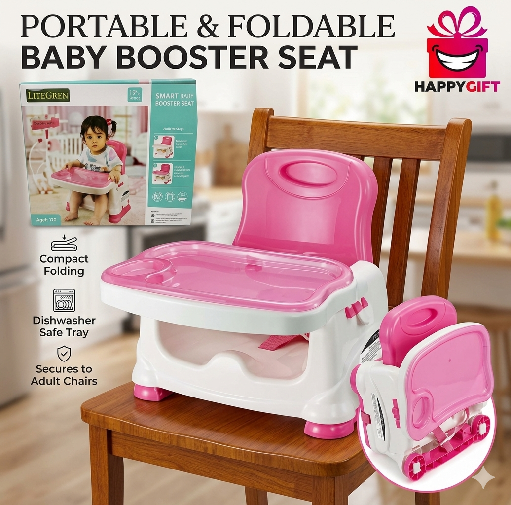 Happy Mealtime Booster Seat – Compact, Comfortable, and Convenient