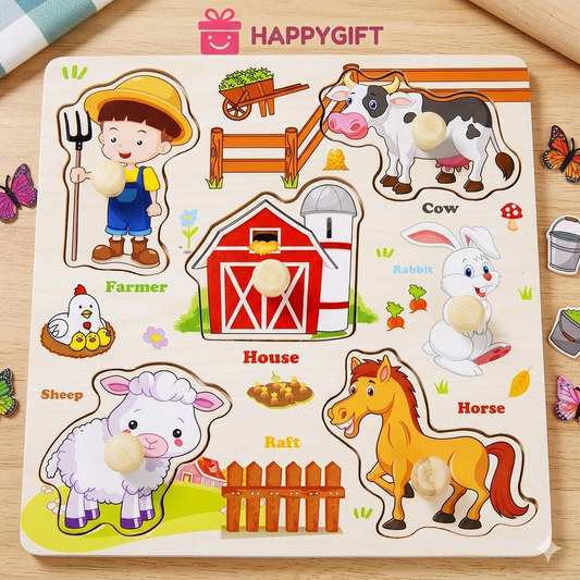 Farmhouse Peg Puzzle – Educational Wooden Animal Matcher for Early Development