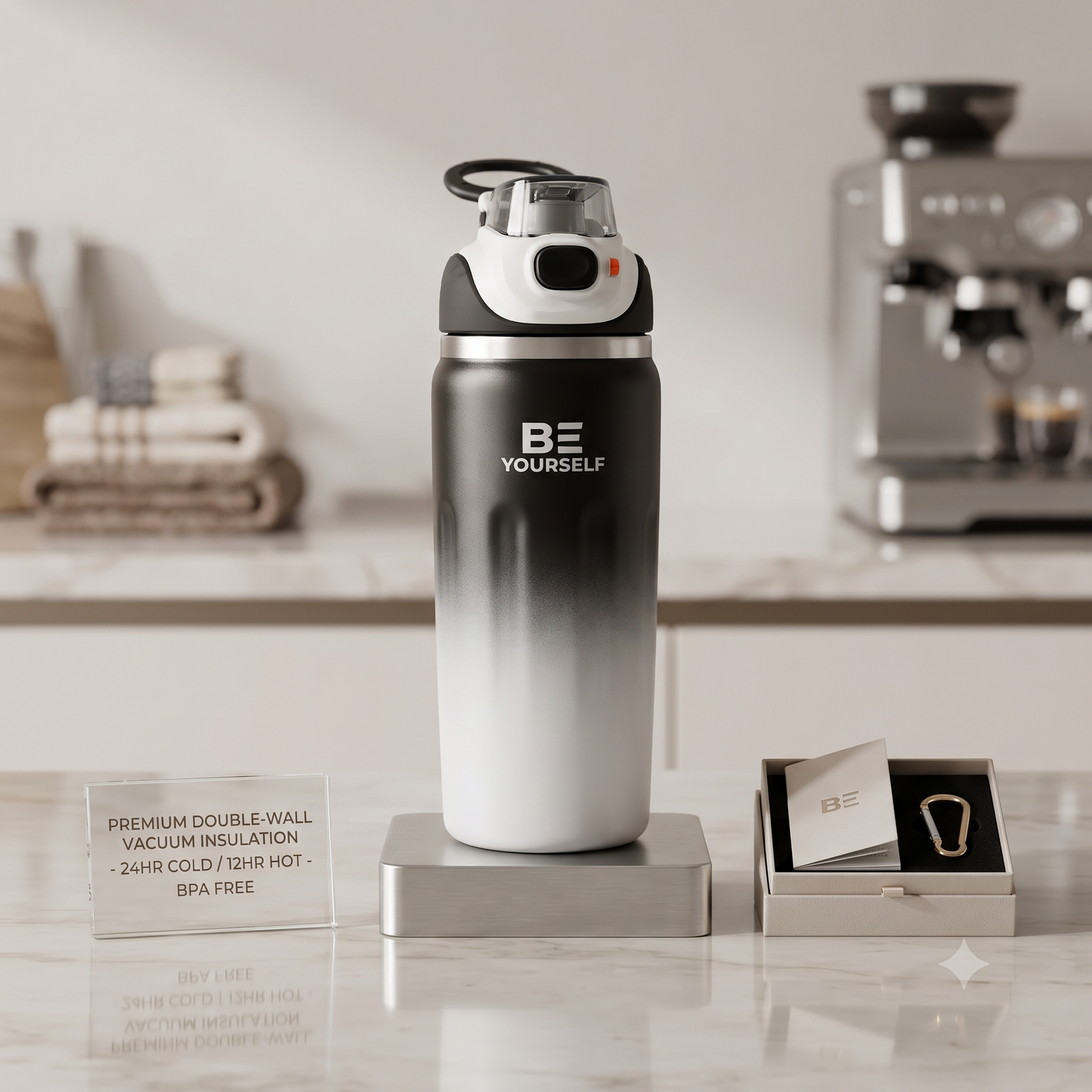 BE YOURSELF - 500ml Premium Gradient Insulated Water Bottle (Black & White)