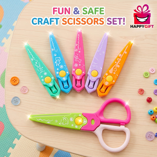 6-in-1 Kids Decorative Paper Edging Craft Scissors Set – Safe Interchangeable Border Cutting Tools
