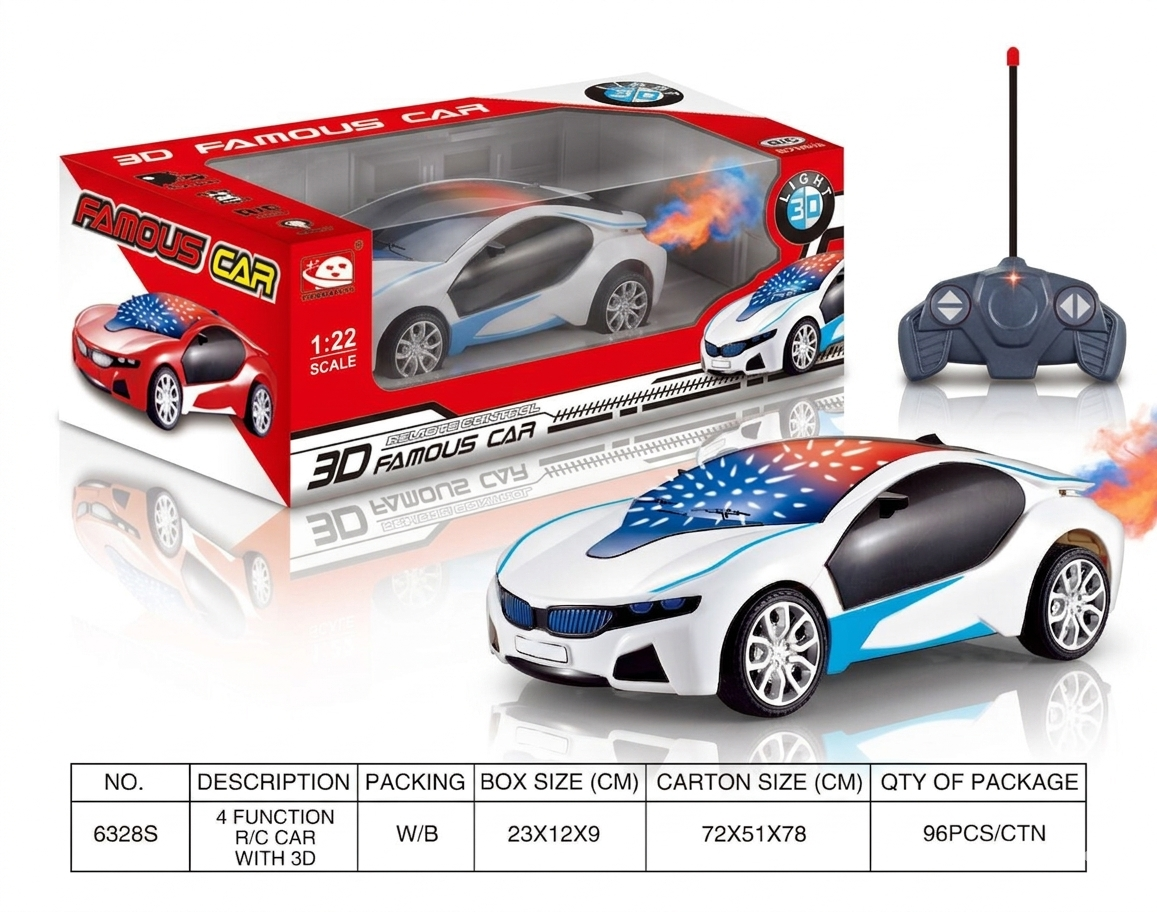 3D Famous Car: 1:22 Scale Remote Control Stunt Car with Starlight Roof & Smoke Spray