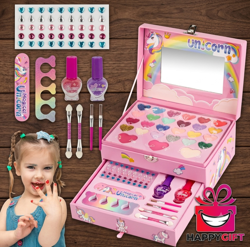 Magical Unicorn Kids Makeup Kit - Washable Pretend Play Vanity Set with Vanity Case