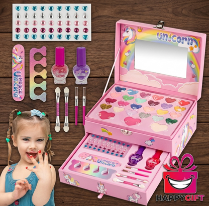 Magical Unicorn Kids Makeup Kit - Washable Pretend Play Vanity Set with Vanity Case