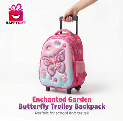 Enchanted Garden Butterfly 3D Trolley Backpack for Kids - Lightweight Rolling School Bag