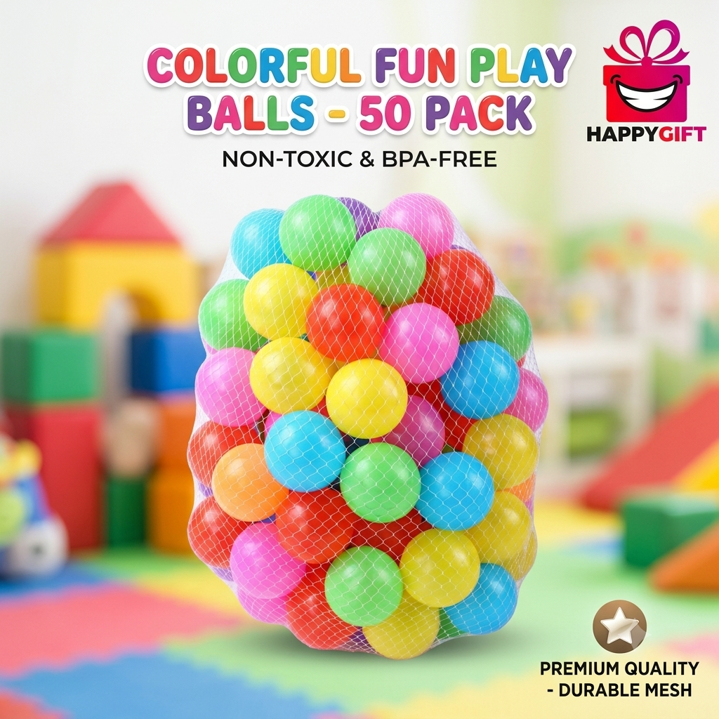 Premium Colorful Fun Play Balls – 50 Pack (Non-Toxic & BPA-Free)