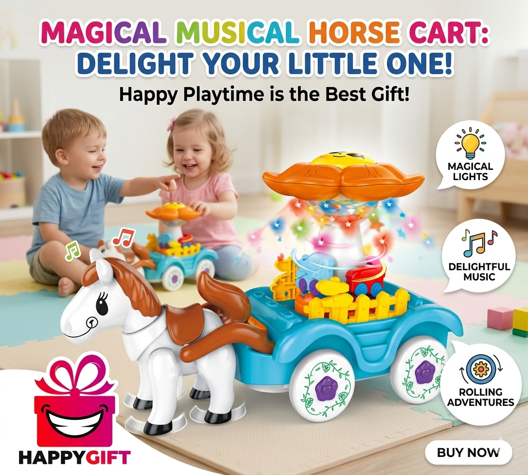 Magical Musical Horse & Carriage Playset – Interactive Light-Up Toy with Spinning Characters