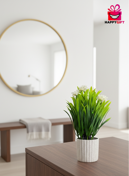 The "Serene Meadow" Faux Grass & Daisy Planter