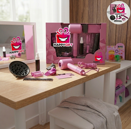 Kids Beauty Salon Deluxe Styling Set – Interactive Toy Hair Dryer with Real Blowing Air & 10+ Fun Accessories