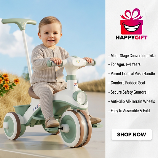 Multi-Stage Convertible Toddler Tricycle | 1-4 Years | Safety Guardrail & Parent Push Handle