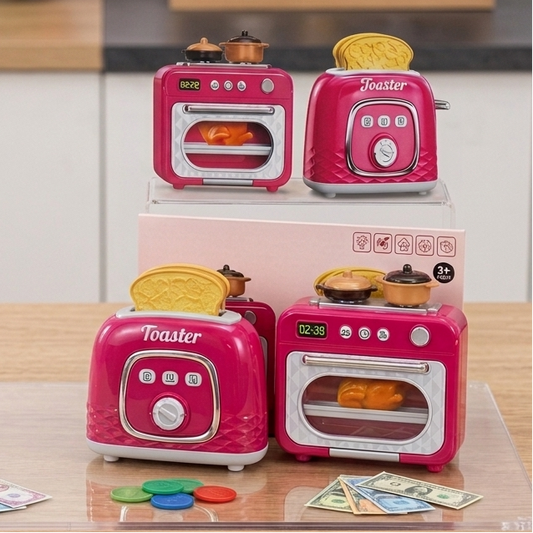 Kids Mini Home Kitchen Appliance Toy Set – Role-Play Oven & Toaster Playset