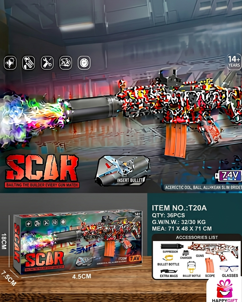 SCAR Electric Gel Blaster – High-Performance Battle Toy with Light & Smoke Effects