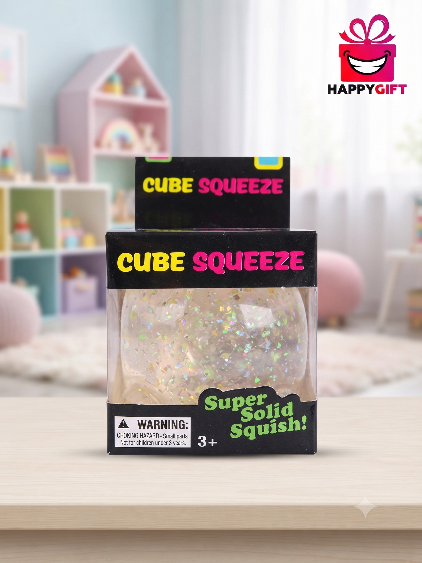 Schylling CUBE SQUEEZE Super Solid Squish! – Yellow Glitter Sensory Toy