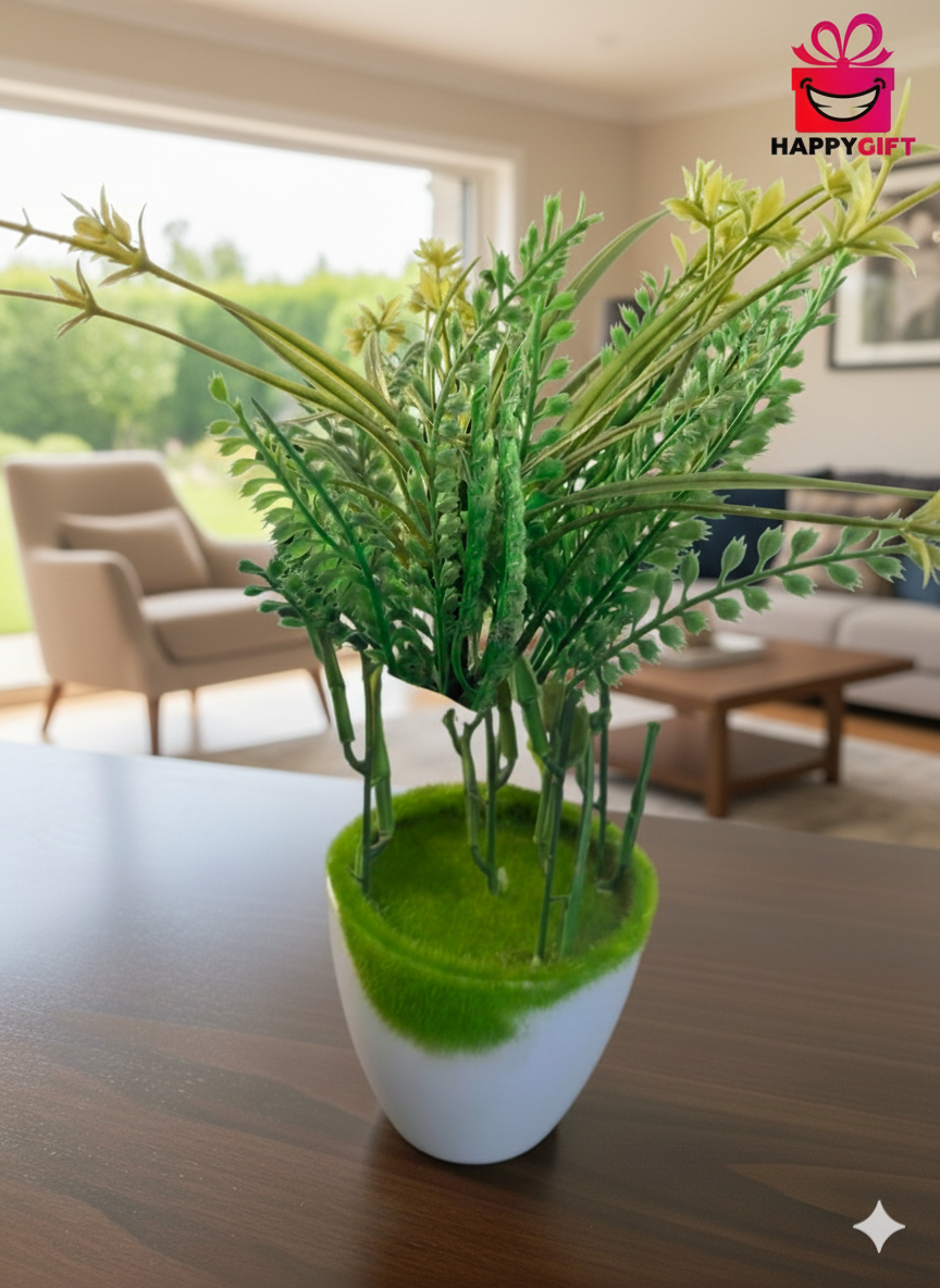 Modern Faux Grass & Bamboo Potted Plant | Minimalist Desk Greenery