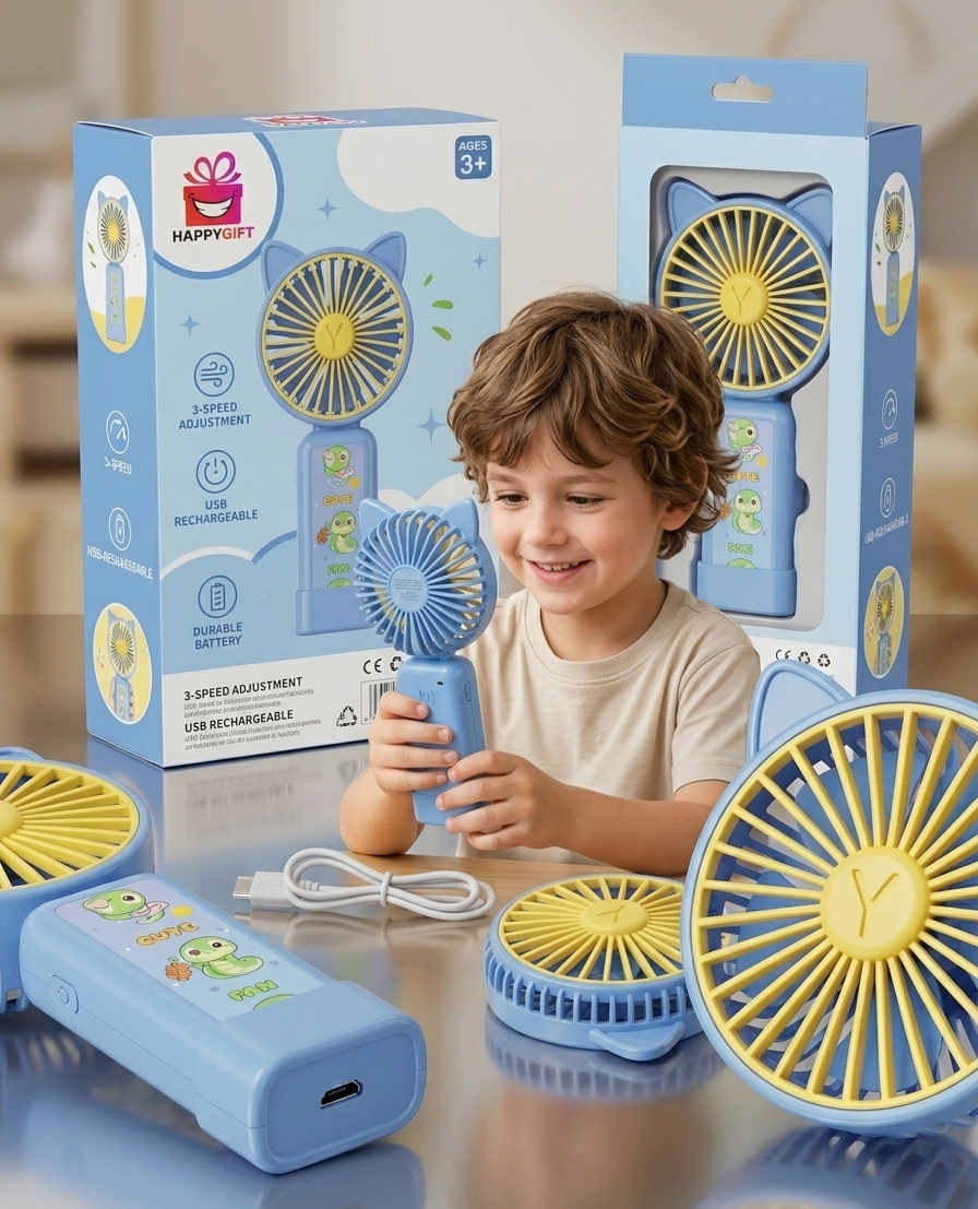 Cute Cat-Ear Rechargeable Handheld Mini Fan