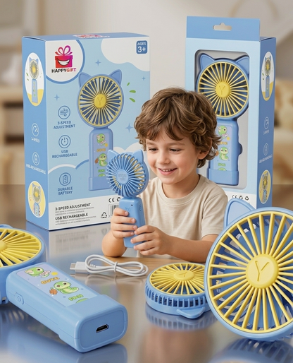 Cute Cat-Ear Rechargeable Handheld Mini Fan