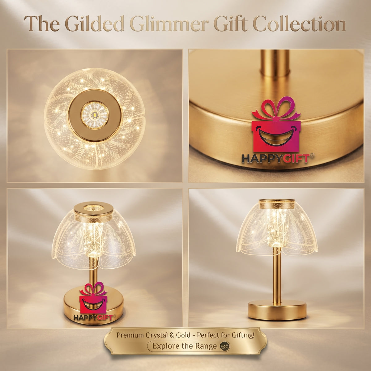 "The Gilded Glimmer Gift Collection: Premium Crystal & Gold Touch Lamps"