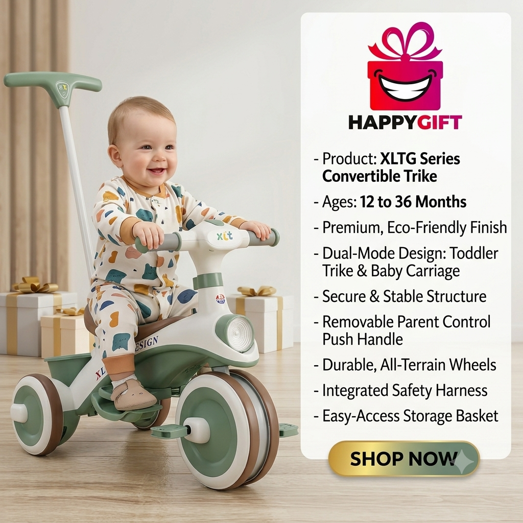 Multi-Stage Convertible Toddler Tricycle | 1-4 Years | Safety Guardrail & Parent Push Handle