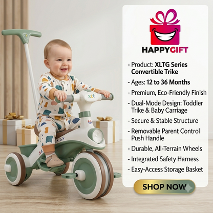 Multi-Stage Convertible Toddler Tricycle | 1-4 Years | Safety Guardrail & Parent Push Handle