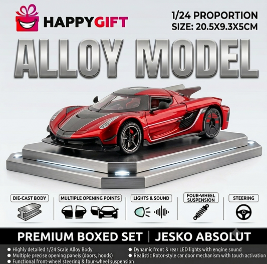 1/24 Scale Die-Cast Jesko Absolut Model – Premium Alloy Sports Car with Light, Sound & Metal Display Base