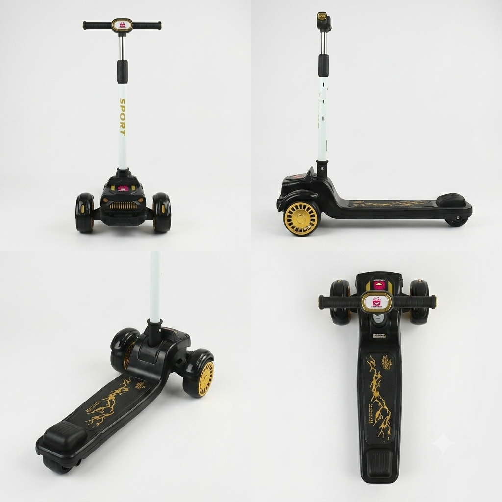 3-Wheel Kids' Scooter – Sleek Black & Gold Edition