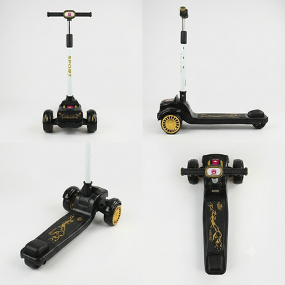 3-Wheel Kids' Scooter – Sleek Black & Gold Edition
