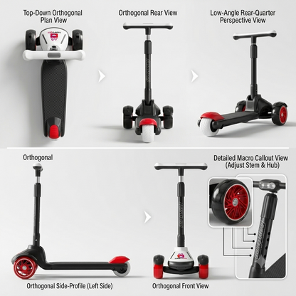 Kids 3-Wheel Kick Scooter with Light-Up Wheels | Adjustable T-Bar & Lean-to-Steer for Boys & Girls (4 Color Options)