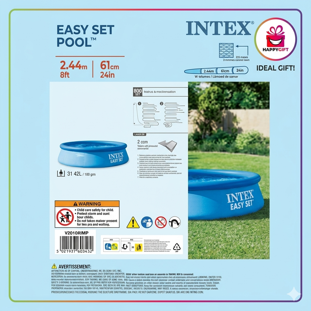 Intex Easy Set Inflatable Above Ground Pool – 8ft x 24in Family Swimming Pool