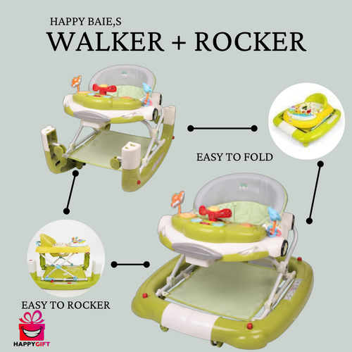 Multifunctional Baby Walker with Interactive Toy Tray & Foot Mat – Green & White