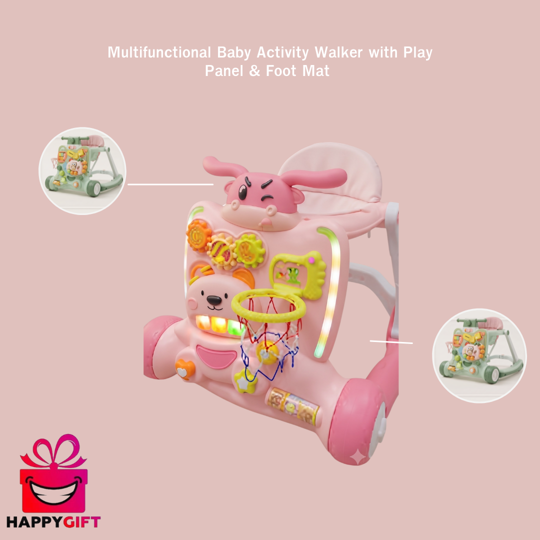 Multifunctional Baby Activity Walker with Play Panel & Foot Mat