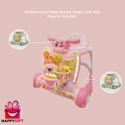 Multifunctional Baby Activity Walker with Play Panel & Foot Mat