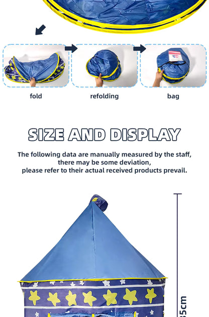 Kids Castle Play Tent – Starry Night Blue Foldable Playhouse for Boys & Girls