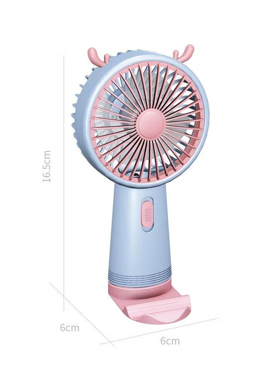 Cute Cartoon 2-in-1 Handheld Fan – Portable USB Rechargeable with Desktop Stand