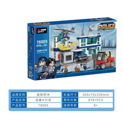 DECOOL Police Headquarters Set – 878-Piece Chase Mission Building Kit
