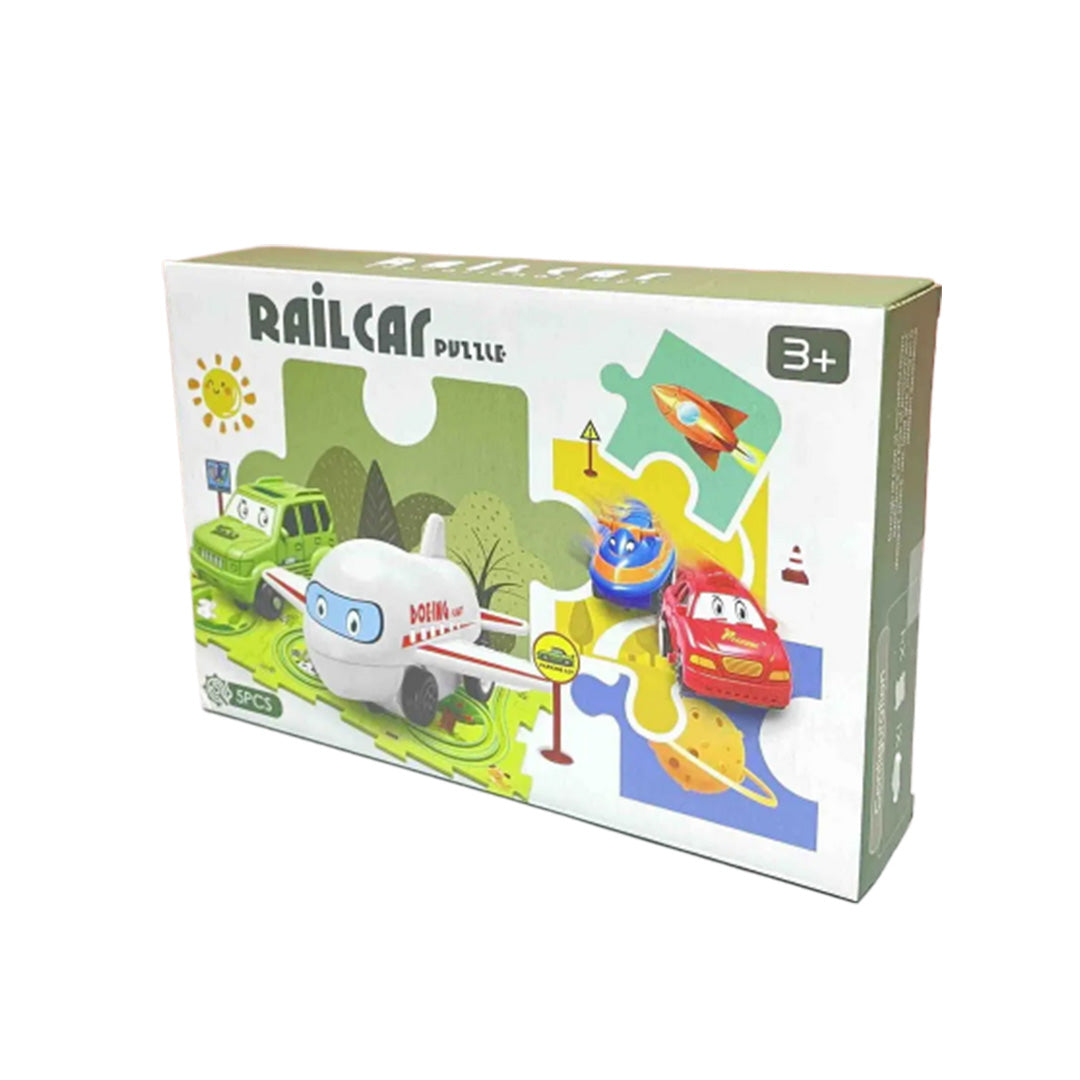 Railcar Puzzle Track Playset – Dinosaur Adventure Road Map with Vehicle Toy