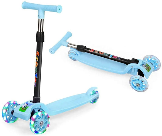 Foldable 3-Wheel Kids Scooter – Light Blue with Flashing Wheels