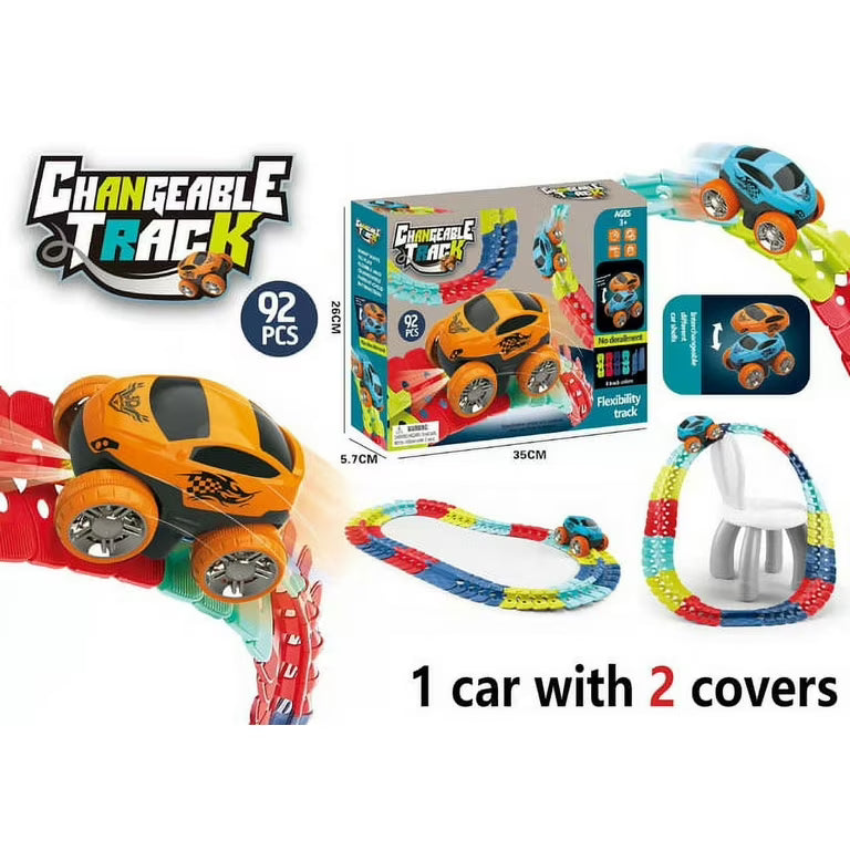 Changeable Track 92PCS Flexible Race Track Set with LED Cars