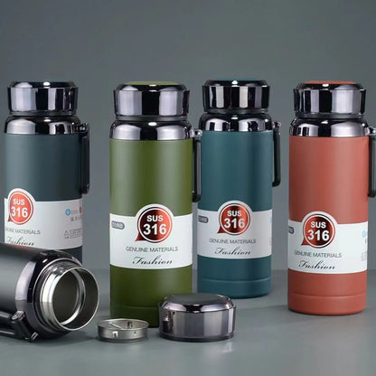 Elegant White SUS 316 Vacuum Flask with Wrist Strap