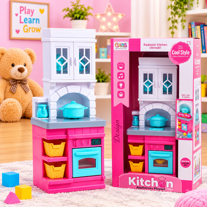 Kids Kitchen Playset with Accessories – Pink | Happy Gift