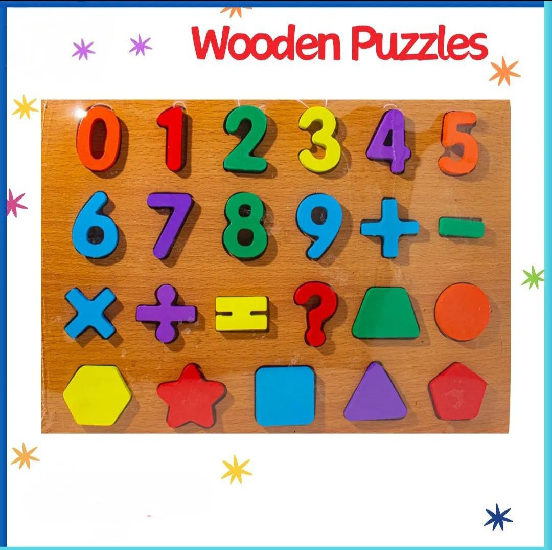 Wooden Number and Shape Puzzle Board