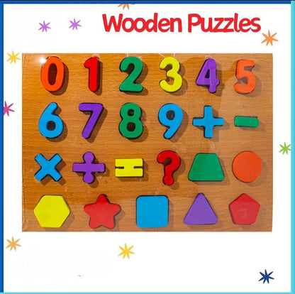 Wooden Number and Shape Puzzle Board