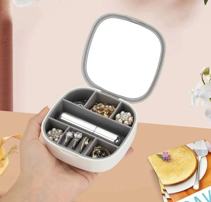 Mini Travel Jewelry Box Organizer with Mirror - Small Portable Storage Case for Rings, Earrings, and Necklaces