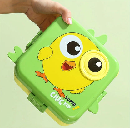Super Chicken Kids Bento Box - Cute Compartment Lunch Container with Utensils & Dipping Cup