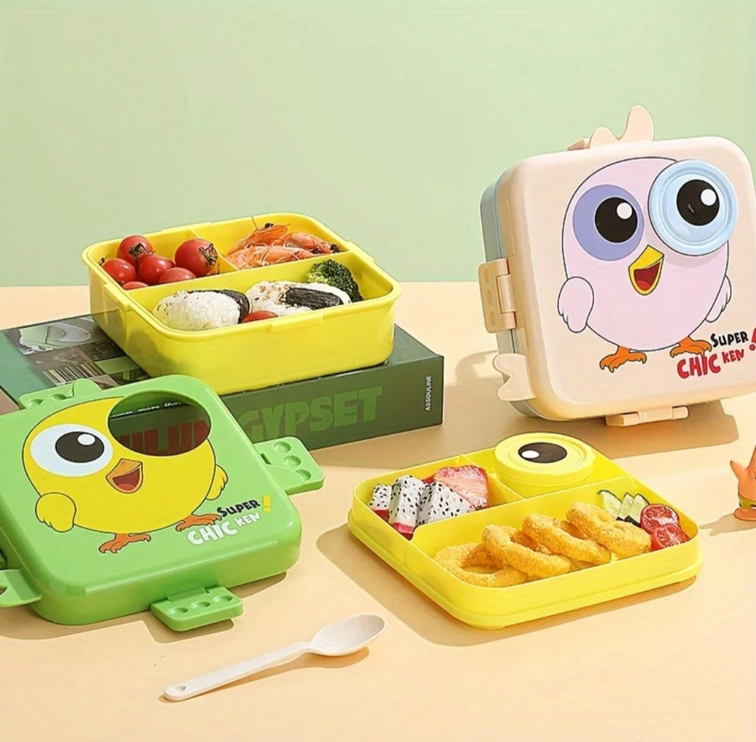 Super Chicken Kids Bento Box - Cute Compartment Lunch Container with Utensils & Dipping Cup